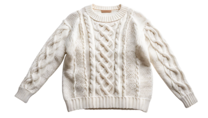 Cozy white cable knit sweater perfect for winter wear png