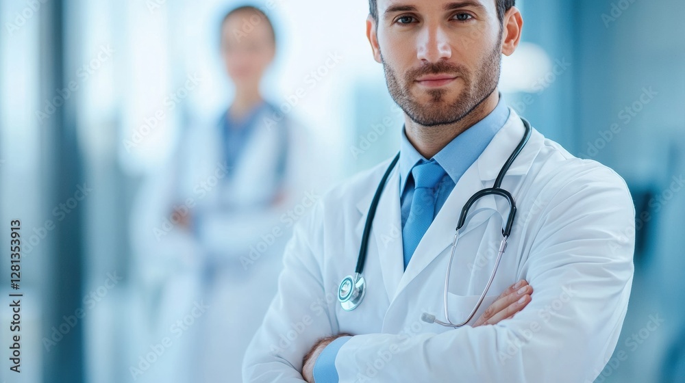 Poster medical professional demonstrating confidence in modern healthcare environment during a routine exam