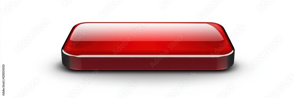 Fototapete shiny red rectangle button: click here icon for web banners and signs