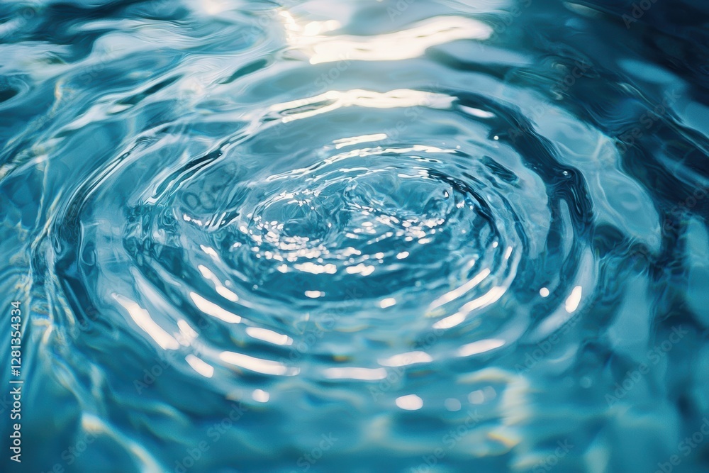 Poster water droplets creating concentric ripples on a blue surface