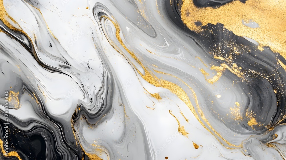 Aufkleber mesmerizing abstract fluid art piece featuring swirling ethereal motions of metallic gold and silver