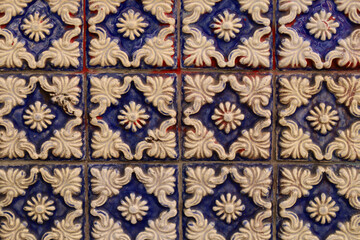 Old, traditional portuguese tiles convex texture