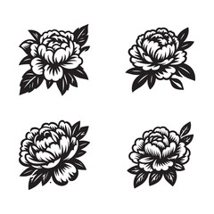 A set of peony flower silhouette design, peony logo design