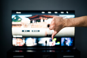 Bad movie stream service on tv. Thumbs down, dislike. Video on demand, VOD. Cancel subscription....