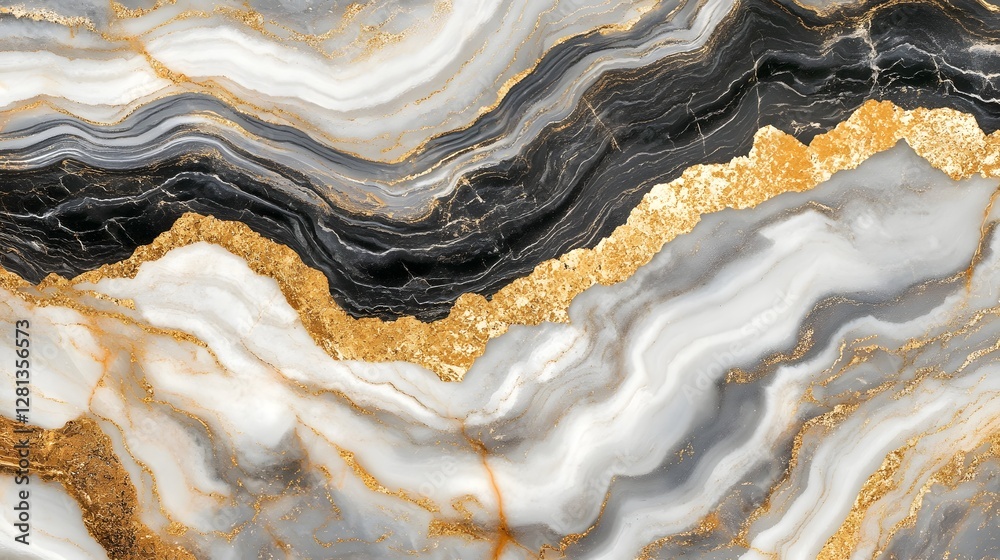 Aufkleber Mesmerizing abstract marble texture with shimmering golden hues and fluid wave like patterns creating a visually captivating and luxurious background for high end designs branding and projects