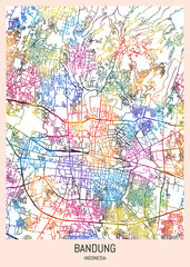 Bandung Indonesia City Map, downtown tourism, house art travel, scenic metropolis concept, travel art city, patriotic abstract banner