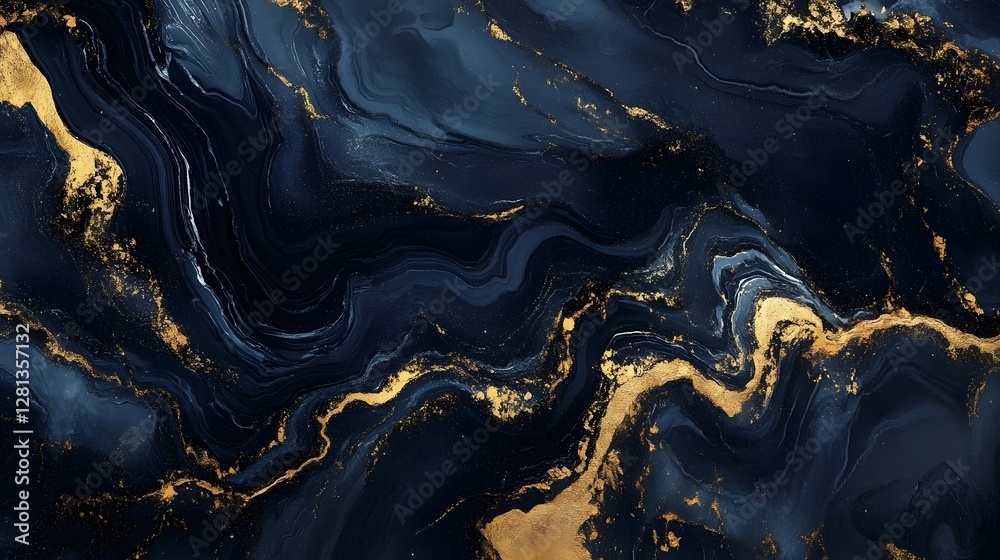 Aufkleber Mesmerizing abstract marble texture with striking gold veins and fluid gradients  Captivating dark background with luxurious dynamic and sophisticated design  Ideal for creative premium and projects