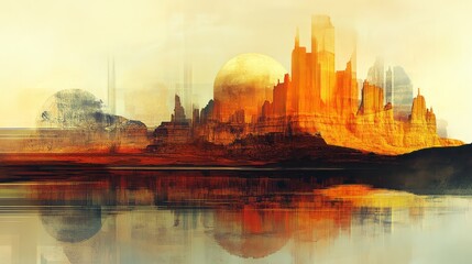 Naklejka premium Abstract landscape shows rock formations and water reflections