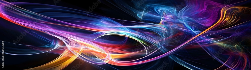 Poster Mesmerizing abstract waves of vibrant neon colors  creating a futuristic digital art background with a sense of dynamic motion and electric energy  The flowing