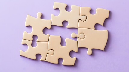 Obraz premium Incomplete Beige Jigsaw Puzzle Pieces on Purple Background