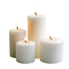 Four Lit White Candles, Peaceful Ambiance, Black Background