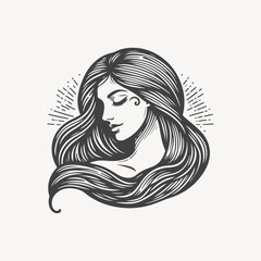 Natural beauty woman long hair vintage logo for salon or cosmetic product with line art style. Line art floral women logo design. creative vintage editable vector illustration.	 beautiful girl icon
