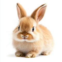 Obraz premium Fluffy tan bunny on white, symbolizing innocence and springtime. Great for pet care, Easter promotions, children's books, and animal welfare campaigns.