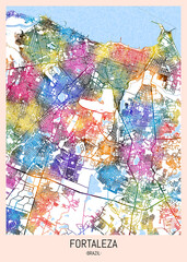 Fortaleza Brazil City Map, downtown tourism, house art travel, scenic metropolis concept, travel art city, patriotic abstract banner