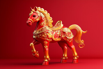 3D horse isolated on a red background for Chinese New Year