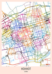 Hohhot China City Map, downtown tourism, house art travel, scenic metropolis concept, travel art city, patriotic abstract banner
