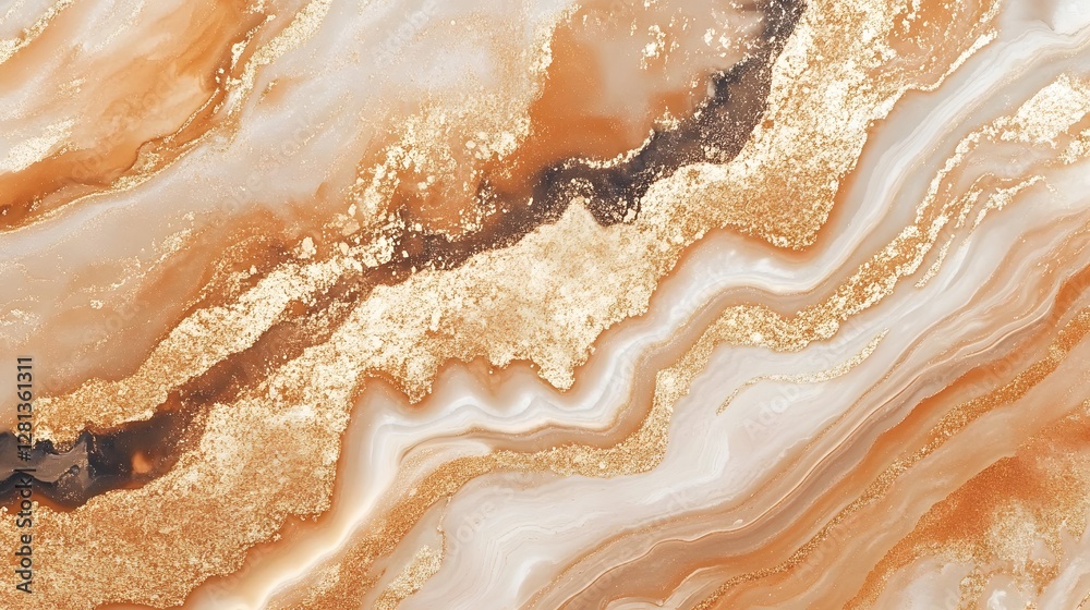 Aufkleber Mesmerizing Copper and Gold Abstract Marble Texture Background with Elegant Geometric Patterns  Beautiful natural mineral rock and stone surface with swirling shiny and metallic elements  Luxurious