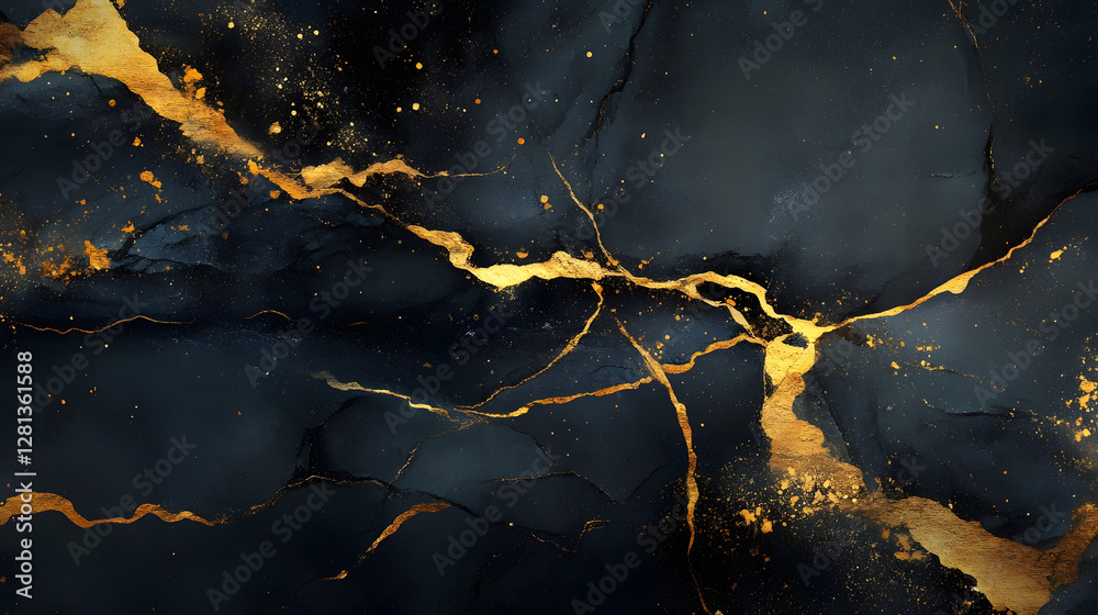 Aufkleber mesmerizing cracked marble surface with shimmering golden veins and cosmic inspired textures creatin