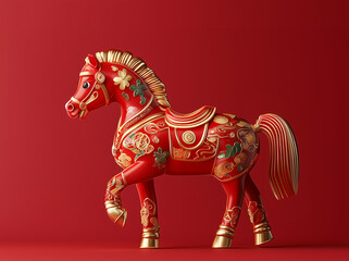 Fototapeta premium 3D horse isolated on a red background for Chinese New Year