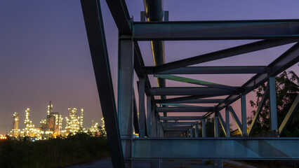 Fototapeta premium Oil​ refinery​ and​ plant and tower column of Petrochemistry industry in oil​ and​ gas​ ​industrial