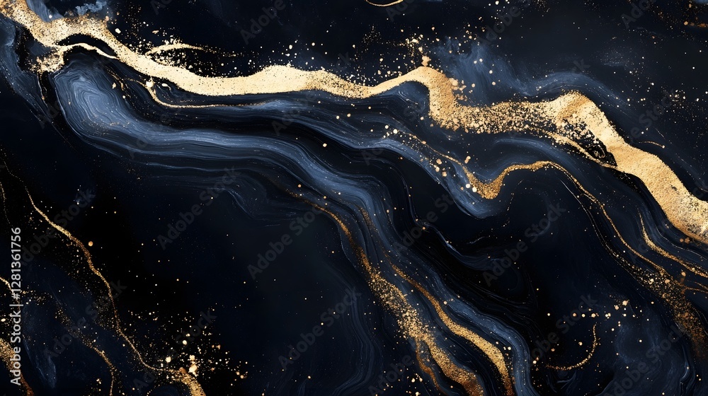 Poster Mesmerizing dark abstract fluid art background with golden glittering and shimmering cosmic textures patterns and gradients  Creative moody digital with a surreal futuristic and imaginative aesthetic