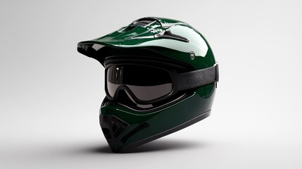 Green Motocross Helmet with Goggles: A Stunning Display of Protective Gear