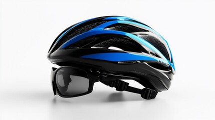 Fototapeta premium Blue and Black Bicycle Helmet with Sunglasses