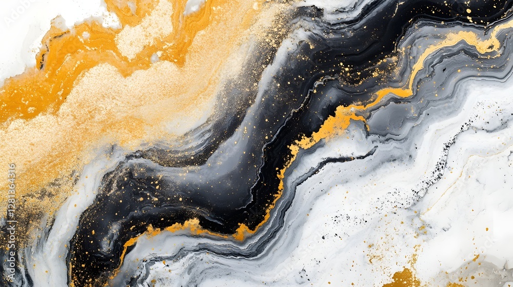 Aufkleber mesmerizing fluid motion abstract marble pattern texture in vibrant gold black and white hues dynami