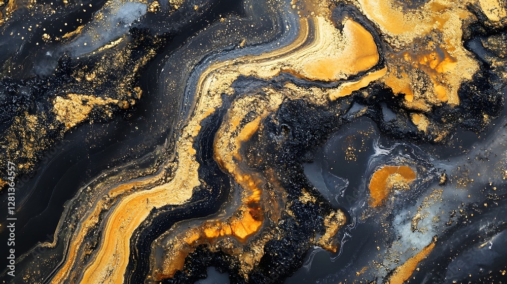 Poster Mesmerizing fluid marble texture with captivating abstract patterns dynamic swirls and opulent metallic accents  A visually stunning