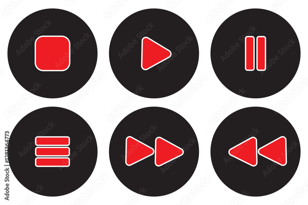 Wall mural media player button icons set. pause, rewind, fast forward icon. ui elements. music player buttons. 