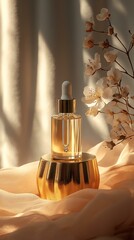 Naklejka premium Elegant beauty serum with floral accents.