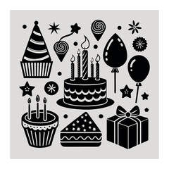 Birthday icon collection. Birthday food cake set