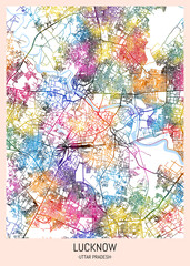 Lucknow Uttar Pradesh City Map, downtown tourism, house art travel, scenic metropolis concept, travel art city, patriotic abstract banner