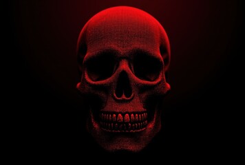 Obraz premium Red Grid-Textured Human Skull Rendering