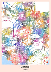 Manaus Brazil City Map, downtown tourism, house art travel, scenic metropolis concept, travel art city, patriotic abstract banner