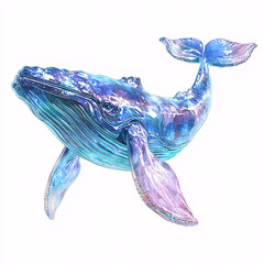 Colorful, abstract whale illustration in vibrant hues.