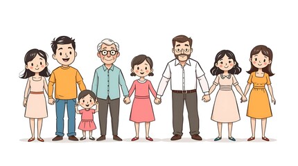 Happy Multi-Generation Family Cartoon Illustration
