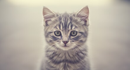 Obraz premium Adorable Gray Kitten Portrait with Striking Eyes and Soft Fur