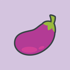 eggplant food with outline flat vector design.