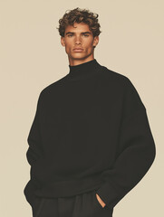 Obraz premium Male fashion concept. Portrait of a handsome american young male model wearing designer clothes and posing on beige background. Catalogue, campaign style. Studio shot