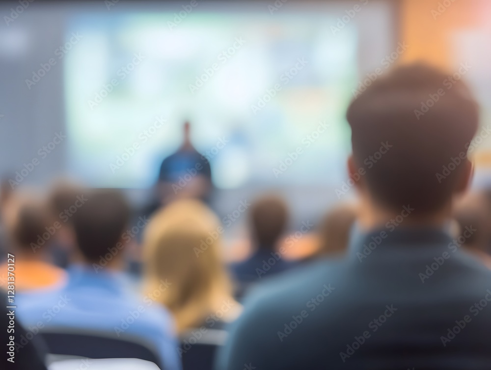 Poster audience focused on speaker during business presentation event