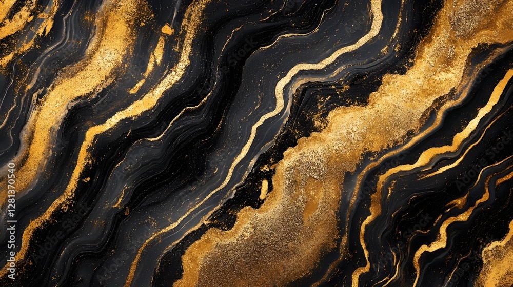 Fototapete Mesmerizing golden and black marble texture with swirls and patterns creating a stunning abstract mineral and geological background