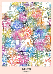 Medan Indonesia City Map, downtown tourism, house art travel, scenic metropolis concept, travel art city, patriotic abstract banner