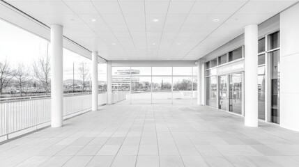 Obraz premium Modern white architectural portico overlooking city. Possible use Stock photo for architecture, design, commercial spaces