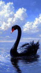 Fototapeta premium graceful black swan gliding on tranquil waters