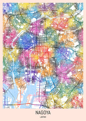 Nagoya Japan City Map, downtown tourism, house art travel, scenic metropolis concept, travel art city, patriotic abstract banner