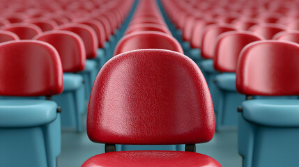 Empty red seat in stadium rows; event anticipation