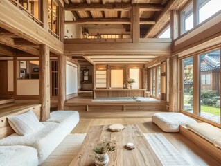Elegant wooden interior showcasing a Japanese styled home space