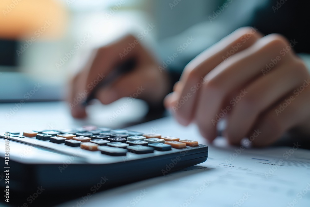 Poster calculating finances with precision and focus