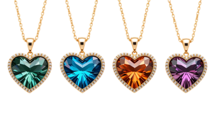 Elegant and Captivating Heart Shaped Gemstone Pendant Necklaces in a Variety of Vibrant Colors and Precious Metallic Finishes Exuding Romance and Luxury png